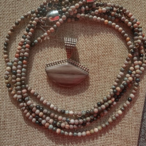 Jay King DTR 5 strand Jasper necklace and Jasper pendant 925 sterling silver, - Picture 5 of 12